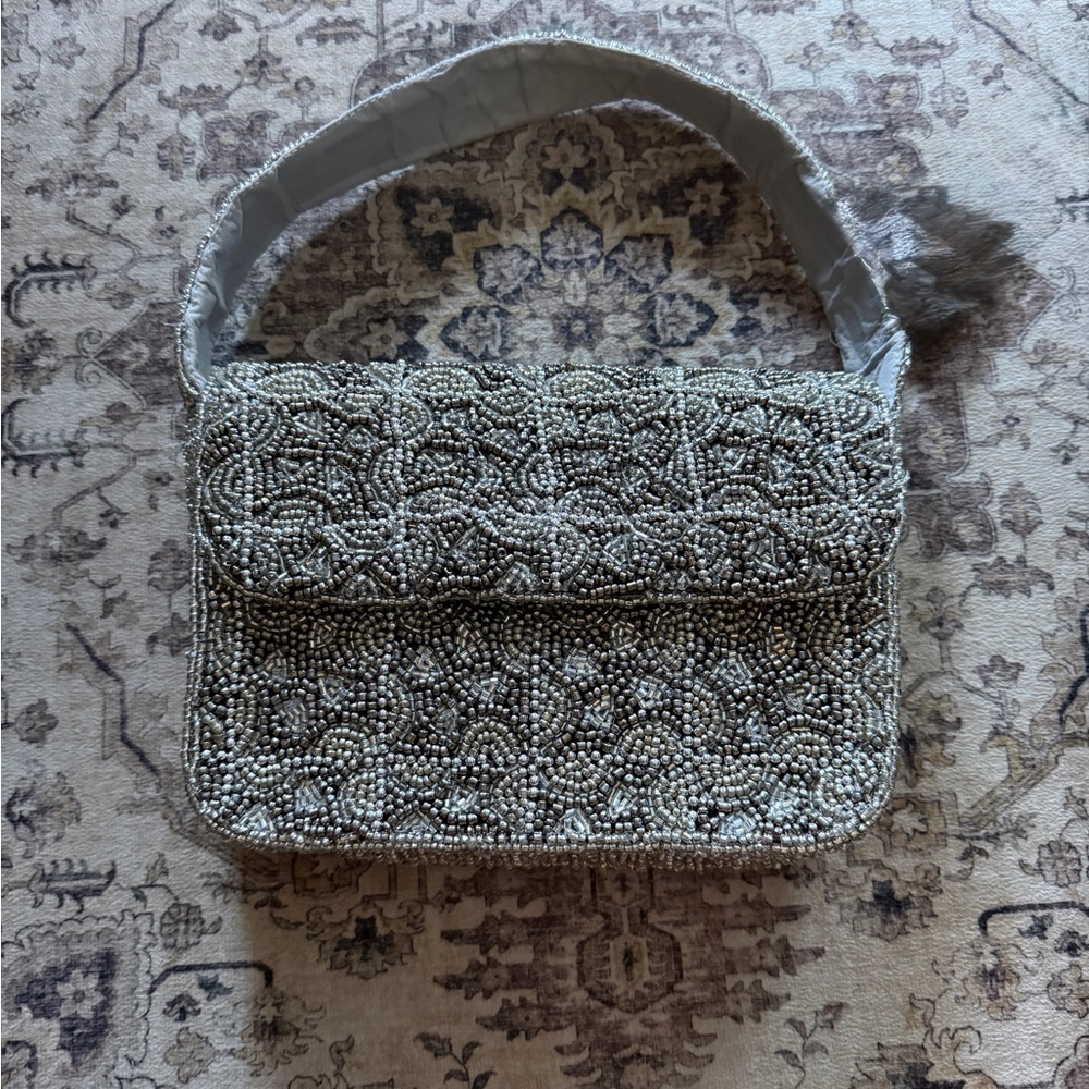 Chic Beaded Shoulder Bag in Gray